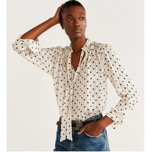 Mango Cream Blouse with Black Dots and Tie